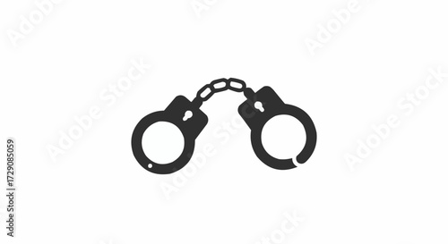 Illustration of a pair of metal handcuffs connected by a chain on a white background graphic image