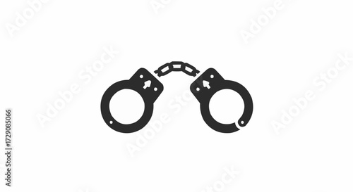 Illustration of a pair of black handcuffs connected by a chain on a white background image view