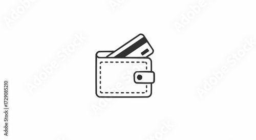 Illustration of a wallet with a credit card sticking out of it in a simple black and white design style