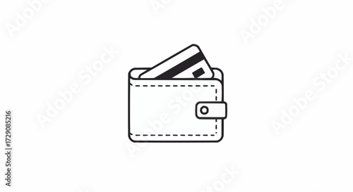 Illustration of a wallet with a credit card sticking out against a plain white background space here