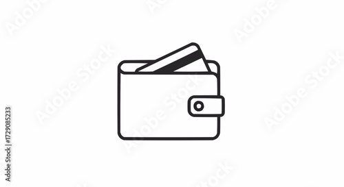 Outline drawing of a wallet with a credit card sticking out of it on a white background image view
