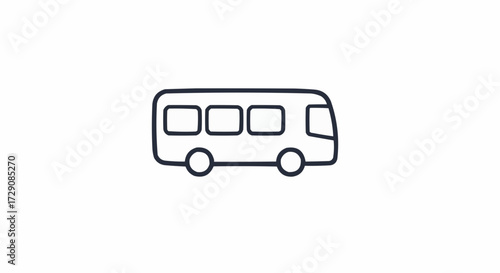 Simple line drawing of a bus with rounded edges and four windows on a white background image view