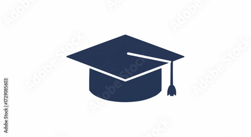 Illustration of a blue graduation cap with a tassel and a white border on a white background