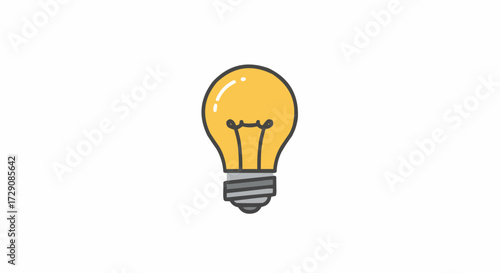 Illustration of a yellow light bulb with a gray base on a white background in a cartoon style