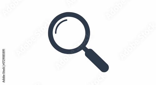 Illustration of a simple dark blue magnifying glass with a handle on a white background image view