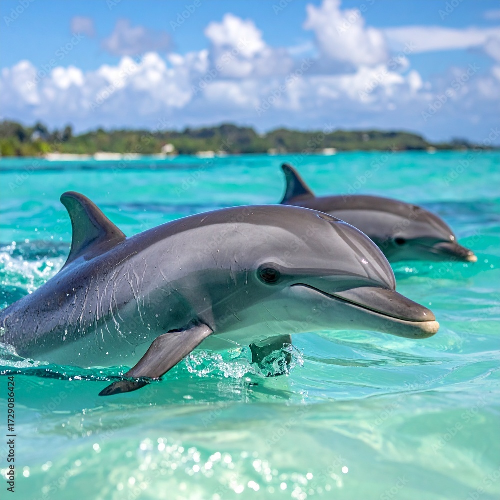 Obraz premium close-up of dolphins swimming in clear turquoise ocean water