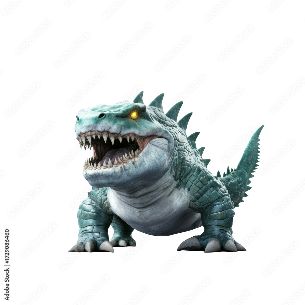 Fototapeta premium Fierce fantasy creature with spikes and glowing eyes