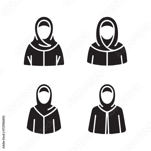 Abaya With Hood Solid Icons Set Pack