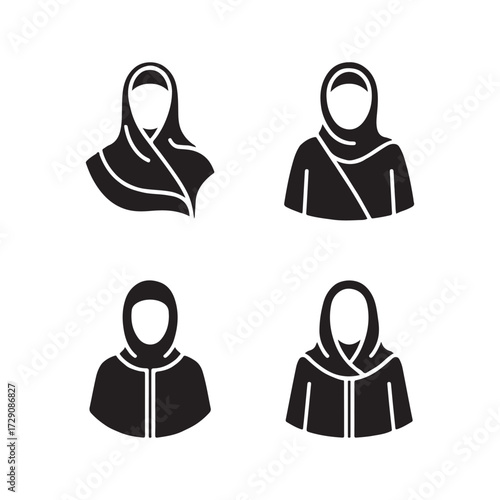 Stylish Abaya Hooded Solid Icons Bundle