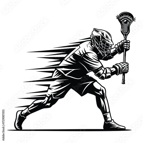Dynamic lacrosse player graphic athletic sport action motion speed representation silhouette