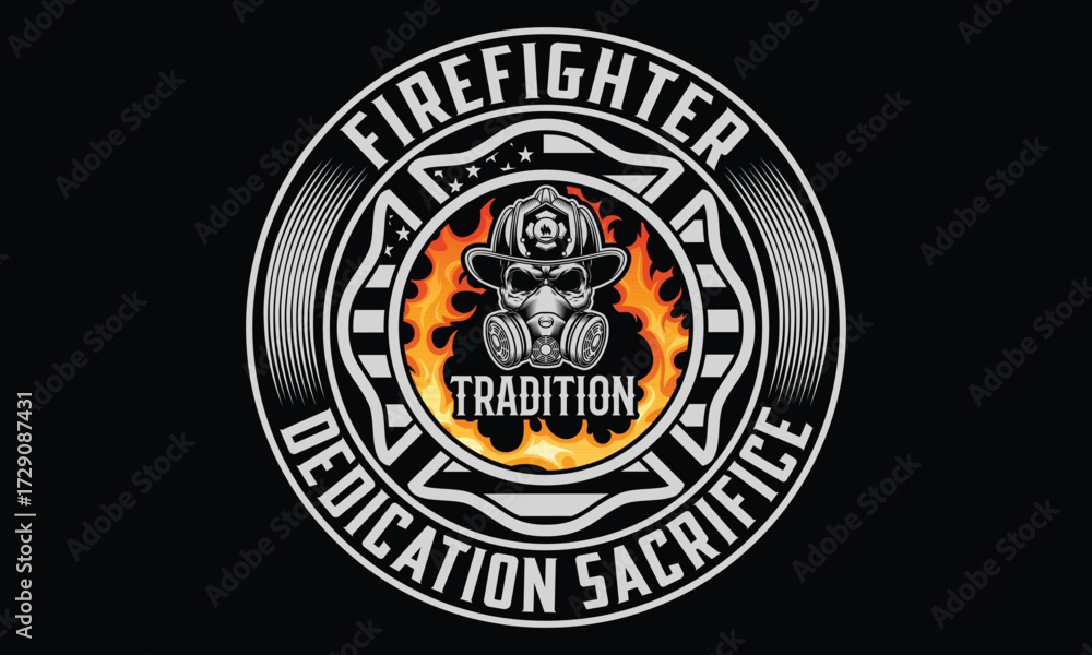 Naklejka premium Firefighter Tradition Dedication Sacrifice - Firefighter T Shirt Design, Hand drawn lettering phrase, Cutting and Silhouette, card, Typography Vector illustration for poster, banner, flyer and mug.