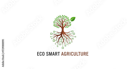 Illustrative symbol combining a tree with digital circuit patterns signifying technology