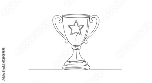 Line art illustration of a trophy with a star symbol, showcasing elegance and achievement, perfect for awards, competitions, or recognition themes in design projects	