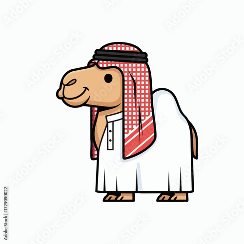 Cute Cartoon Camel Wearing Traditional Arab Clothing.