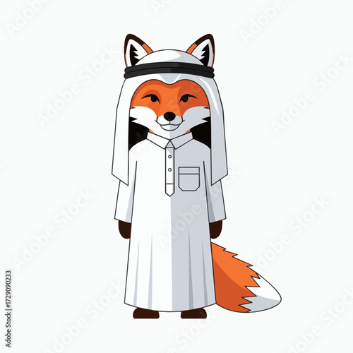 Cute Cartoon Fox Character Dressed in Traditional Arab Attire.