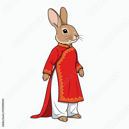 Cute Rabbit Wearing Traditional Vietnamese Ao Dai Dress 1.