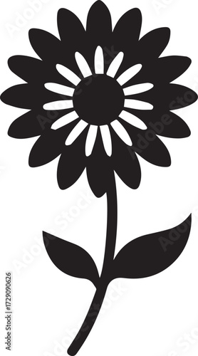Waterlily, sunflower, daisy silhouette vector art with leaf on water illustration