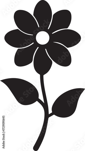 Waterlily, sunflower, daisy silhouette vector art with leaf on water illustration