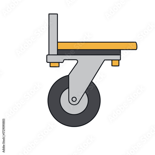 Scaffolding caster wheel in gray and yellow color on isolated white background  
