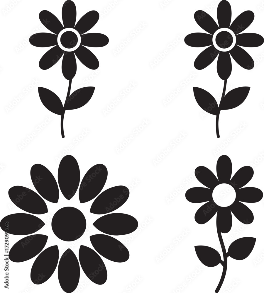 Obraz premium Set of sunflower silhouette vector icon for floral and nature themes