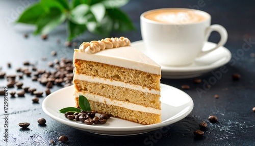 Coffee cake slice and cappuccino