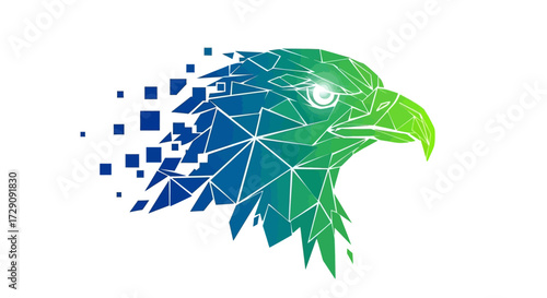 Geometric eagle with polygonal design and gradient colors, symbolic representation