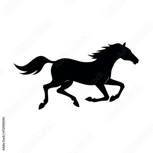 Silhouette of a powerful horse running with its mane flowing in the wind