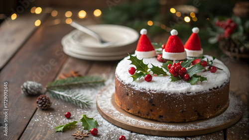 Wallpaper Mural Christmas Tree Cake with Edible Ornaments and Mini Santa Hat, Festive Dessert Close-Up Torontodigital.ca