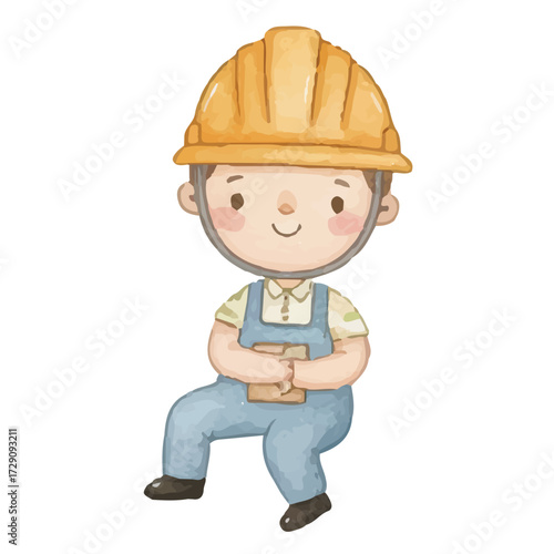 Sweet Cartoon Worker with a Safety Helmet