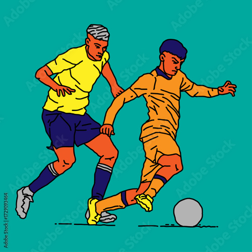 A picture of a football match being played with great fun and excitement. Illustration graphic design.