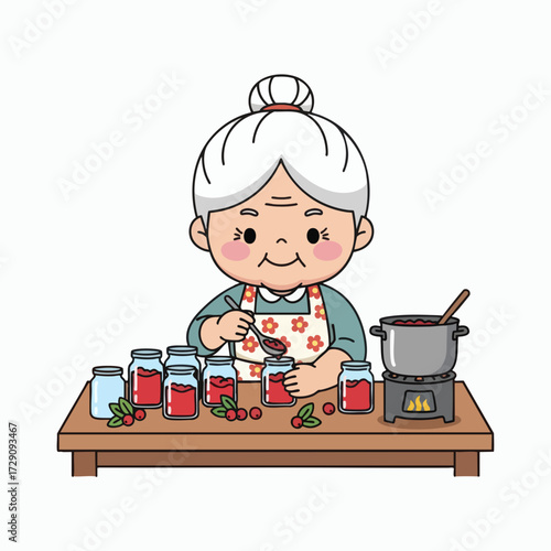 Grandma Making Homemade Jam with Fresh Berries.