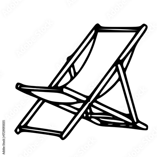 Folding beach lounge chair furniture outline illustration