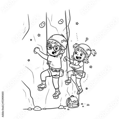 Children kids rock climbing adventure outline coloring book