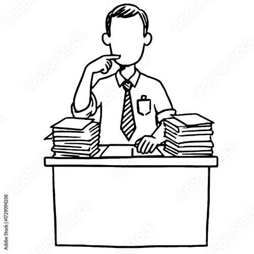 Faceless office worker man stressed with paperwork documents illustration