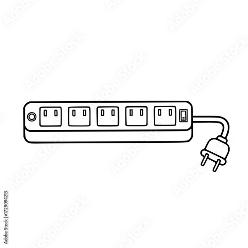 Electrical extension power strip with multiple outlet plug illustration