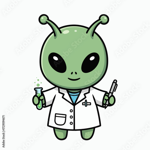 Cute Alien Scientist Cartoon Character.