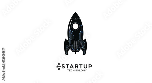 Minimalist rocket ship with intricate circuit patterns for technological innovation