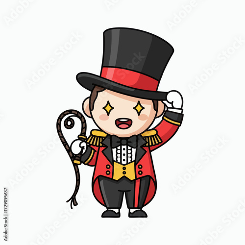 Cute Cartoon Ringmaster with Top Hat and Whip.