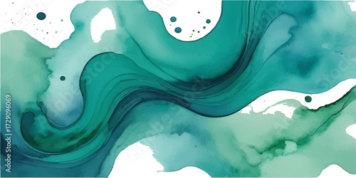Abstract watercolor sea waves flow across a blue ocean background
