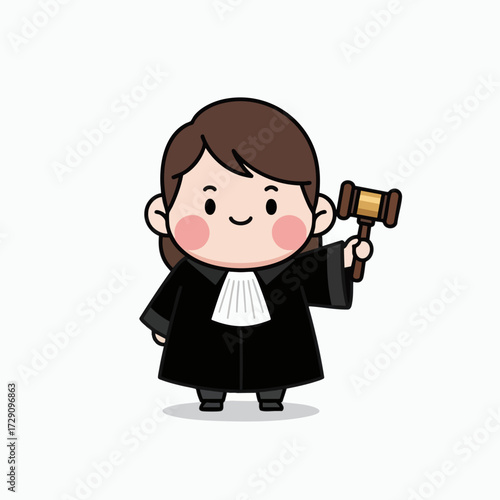 Cute Judge Character Holding Gavel.