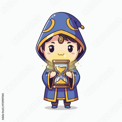 Cute Little Wizard Holding an Hourglass.