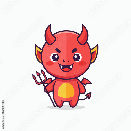 Cute Red Devil Character with Trident.