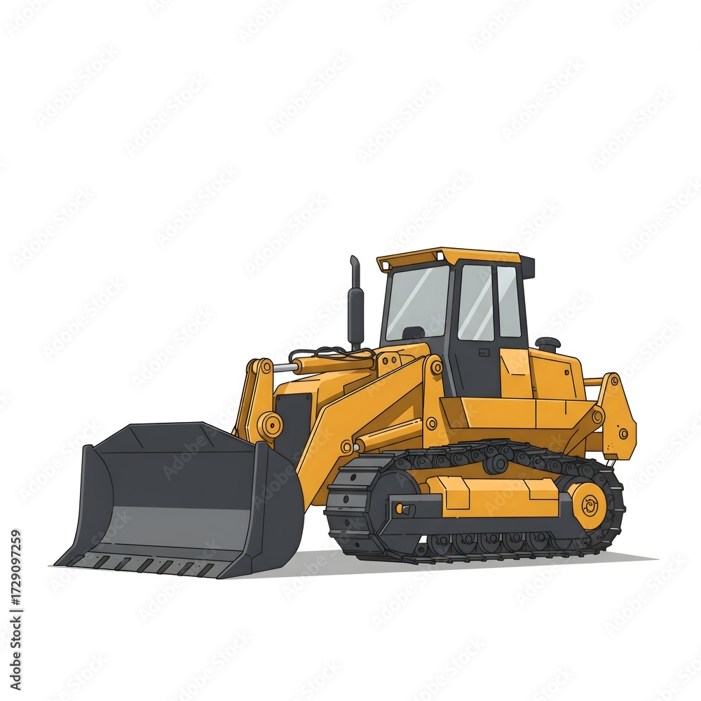 Fototapeta premium Yellow Track Loader Heavy Construction Equipment Isolated