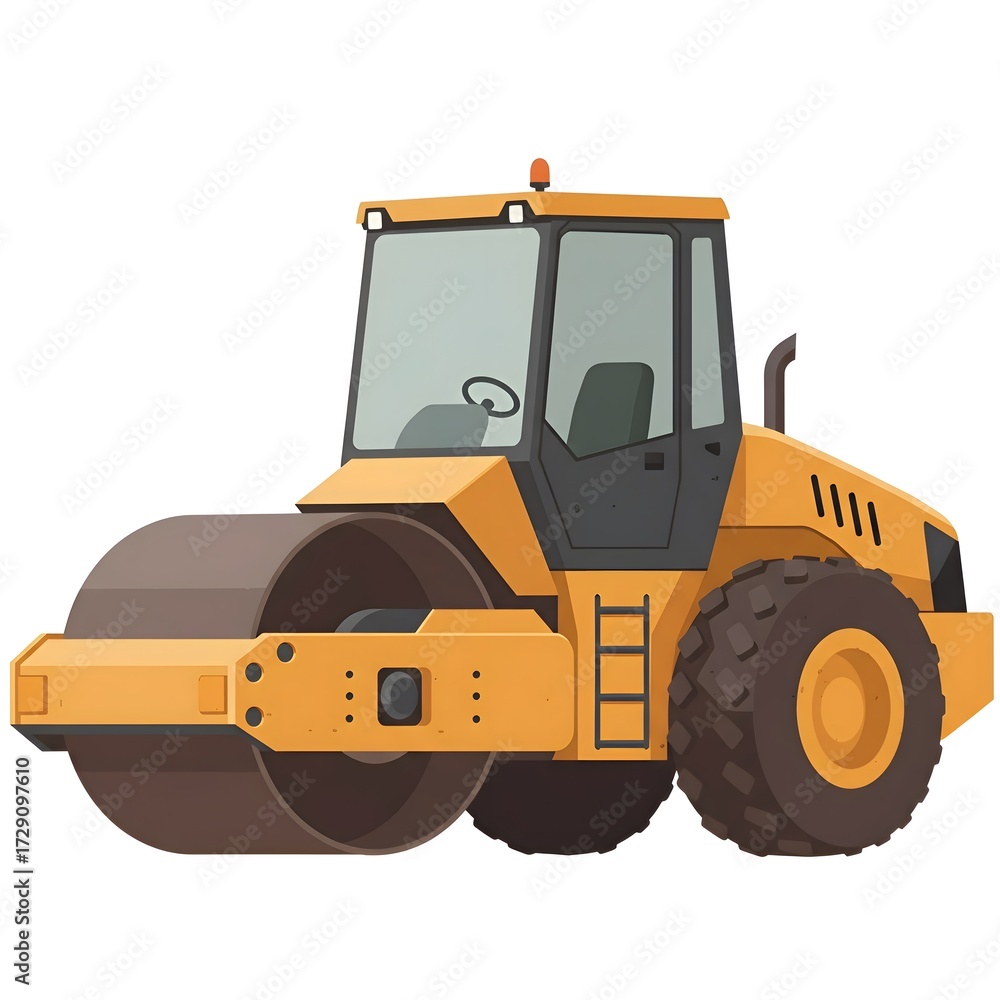 Fototapeta premium Heavy Yellow Road Roller Compactor Isolated on White Background