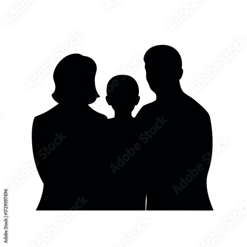 Silhouette of a loving family standing together against a white background