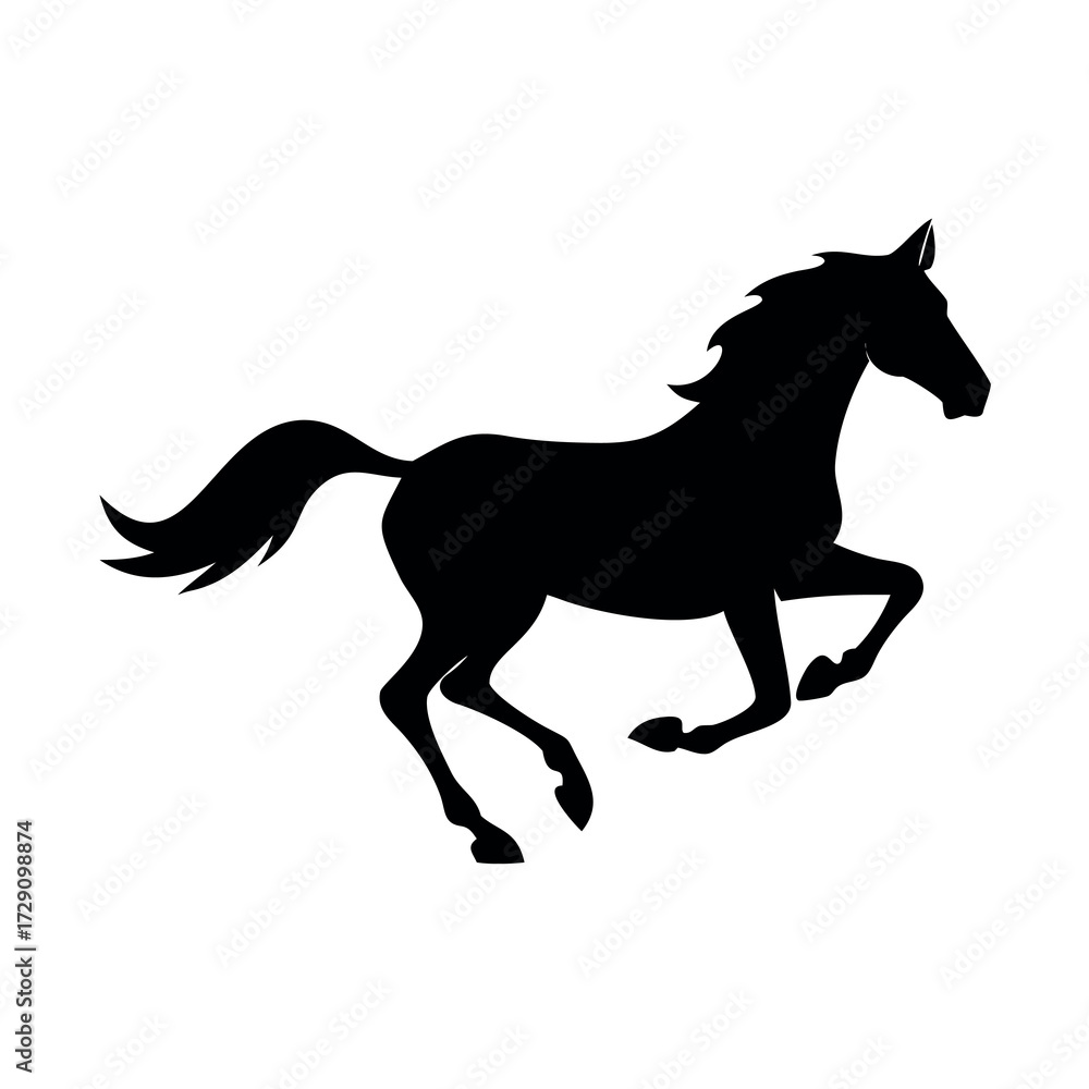 Obraz premium Silhouette of a powerful horse galloping with its mane and tail flowing