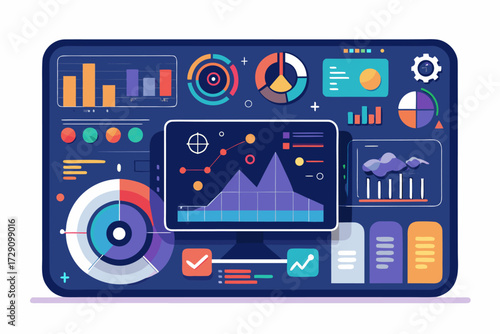 
Modern digital workspace showing artificial intelligence technology with holographic data analytics and virtual dashboards. A professional working on a laptop surrounded by futuristic AI visualizatio