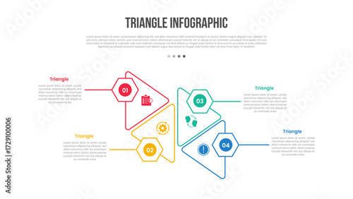 triangle base shape infographics template diagram with triangle up and down on horizontal direction with 4 point step creative simple flat outline