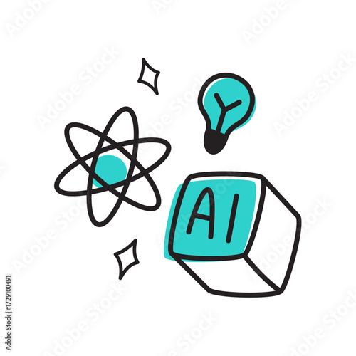 AI block, atom and lightbulb, Scientific developments in artificial intelligence