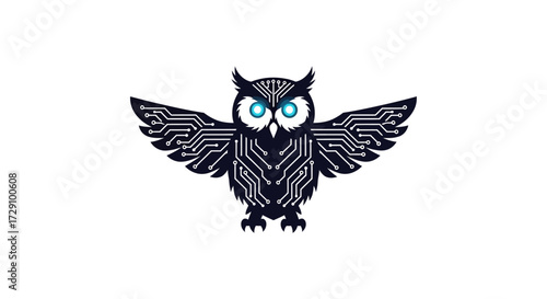 Digital owl guardian representing intelligence and interconnectedness through technology